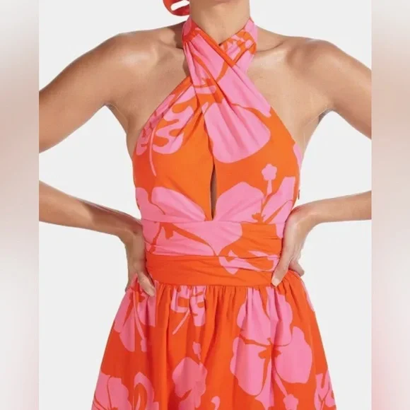 STAUD Red and Pink Floral Halter Dress - Picture 6 of 6